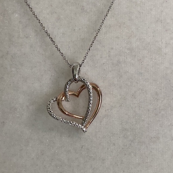 Diamond Heart Accent Sterling Silver Pendant Rose Gold Necklace Love Anniversary - Picture 14 of 16